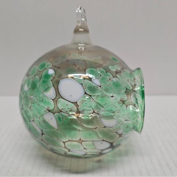 Hand-blown Fused Glass Tea Light Hanging Candle Holder Green/White - Picture 3 of 9